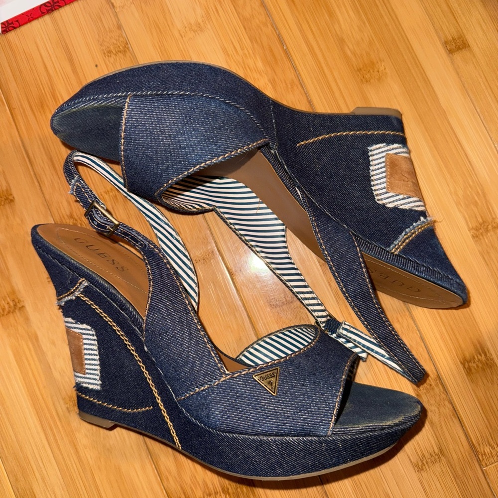 Guess Denim Wedge Sandals
